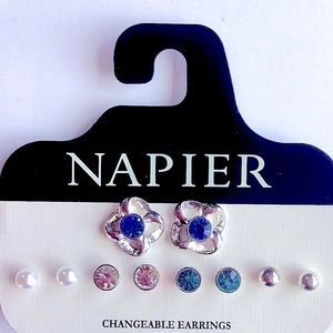 Napier Rhinestone Crystal Stud Earrings Interchangeable Flower Base Silver-tone🆕